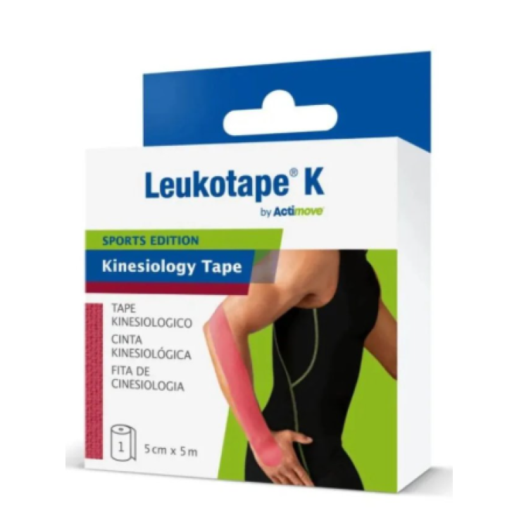 BENDA ADESIVA ACTIMOVE LEUKOTAPE K TAPING FISIOTERAPICO LARGHEZZA 5 CM LUNGHEZZA 5 M COLORE ROSA IN ROTOLO