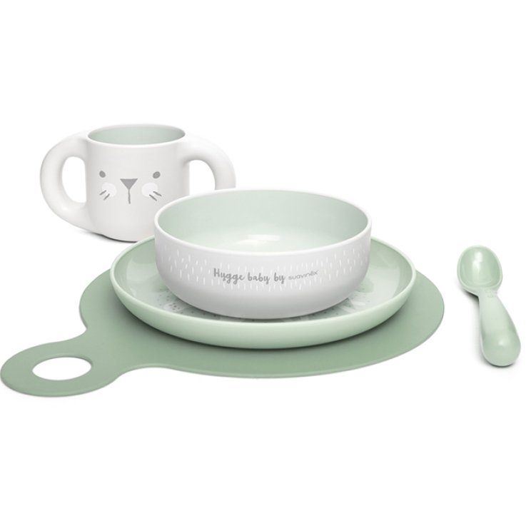 SUAVINEX GO NATURAL SET SVEZZAMENTO BOY +6 MESI PIATTO PIANO+ SCODELLA + TAZZA + CUCCHIAIO + TOVAGLIETTA