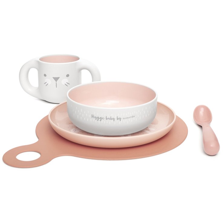 SUAVINEX GO NATURAL SET SVEZZAMENTO GIRL +6 MESI PIATTO PIANO + SCODELLA + TAZZA + CUCCHIAIO + TOVAGLIETTA