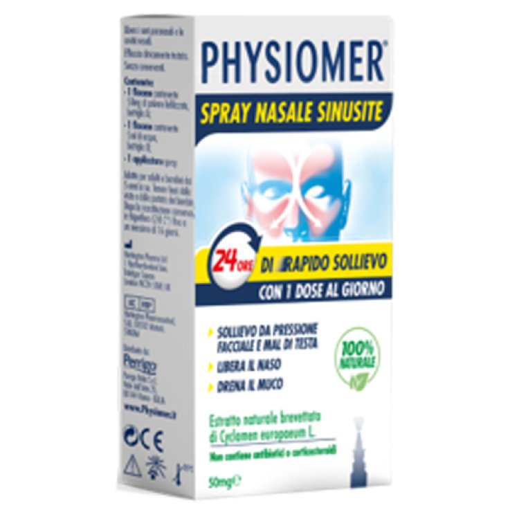 PHYSIOMER SPRAY NASALE SINUSITE 2 PEZZI 1 FLACONE DA 50 MG DI ESTRATTO DI CICLAMINO NATURALE LIOFILIZZATO + 1 FIALE DA 5ML DI SOLVENTE
