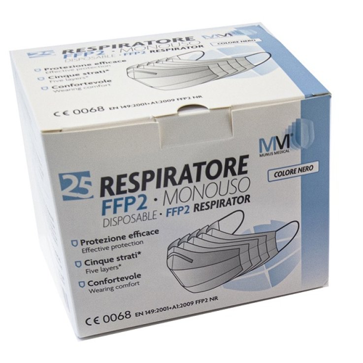 MUNUS MEDICAL RESPIRATORE FFP2 NR CLASSE III NERO 25 PEZZI