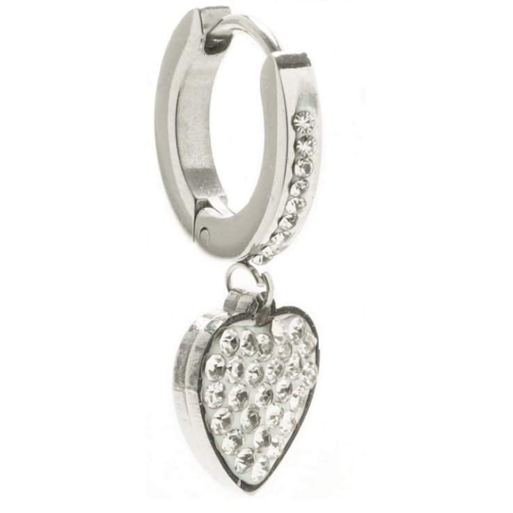 ORECCHINO HOOP PENDENTE CUORE ACCIAIO STRASS