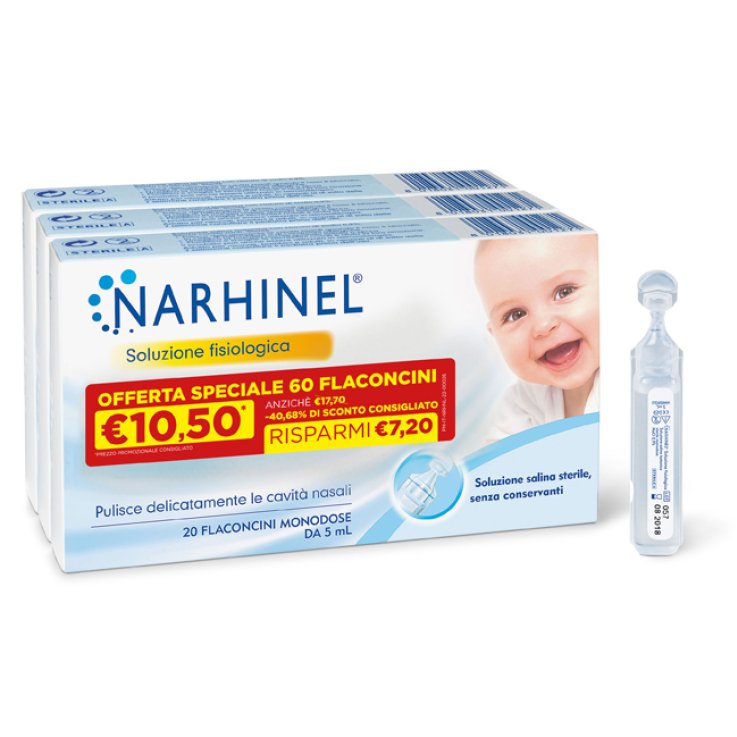 SOLUZIONE FISIOLOGICA NARHINEL 3 PACK PROMO 2022 DA 20 FLACONCINI DA 5 ML