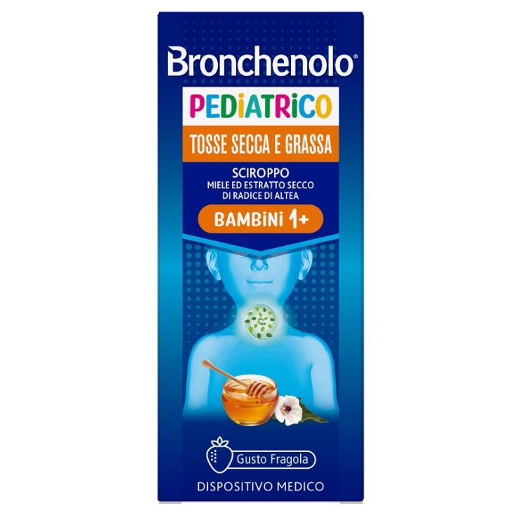 SCIROPPO BRONCHENOLO PEDIATRICO TOSSE SECCA E GRASSA DA 1 ANNO IN SU 120 ML GUSTO FRAGOLA SENZA COLORANTI ARTIFICIALI, SENZA ALCOL, SENZA OGM