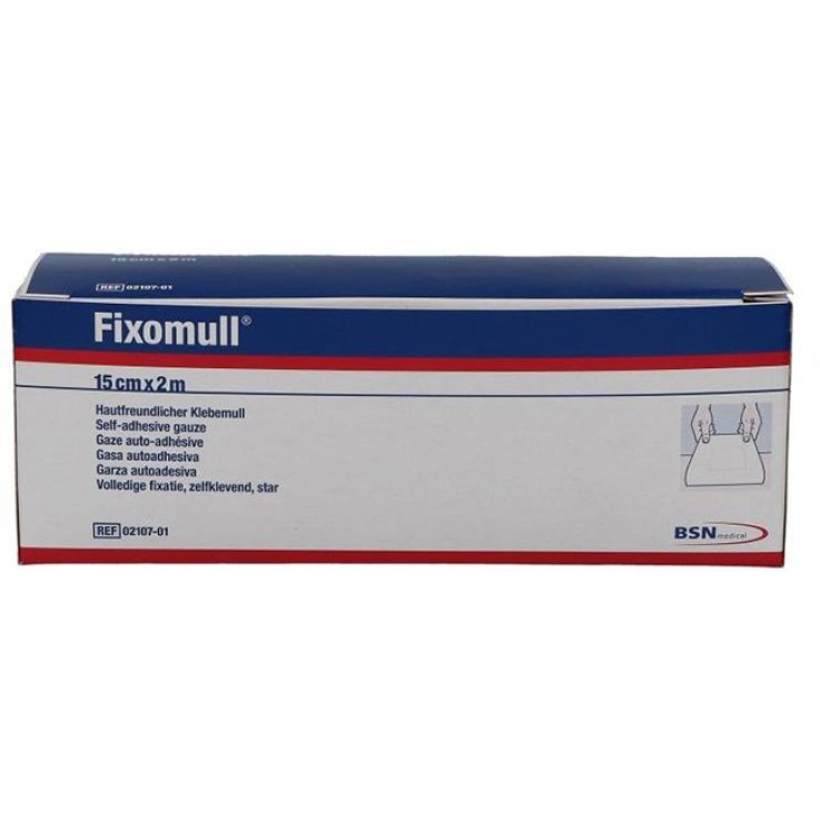 FASCIA AUTOADESIVA IPOALLERGENICA FISSAGGIO SU AMPIA SUPERFICIE FIXOMULL. SUPPORTO IN GARZA DI VISCOSA COLORE BIANCO MASSA IN POLICARBONATO SENZA RESINE E GOMME NATURALI. 15X1000CM