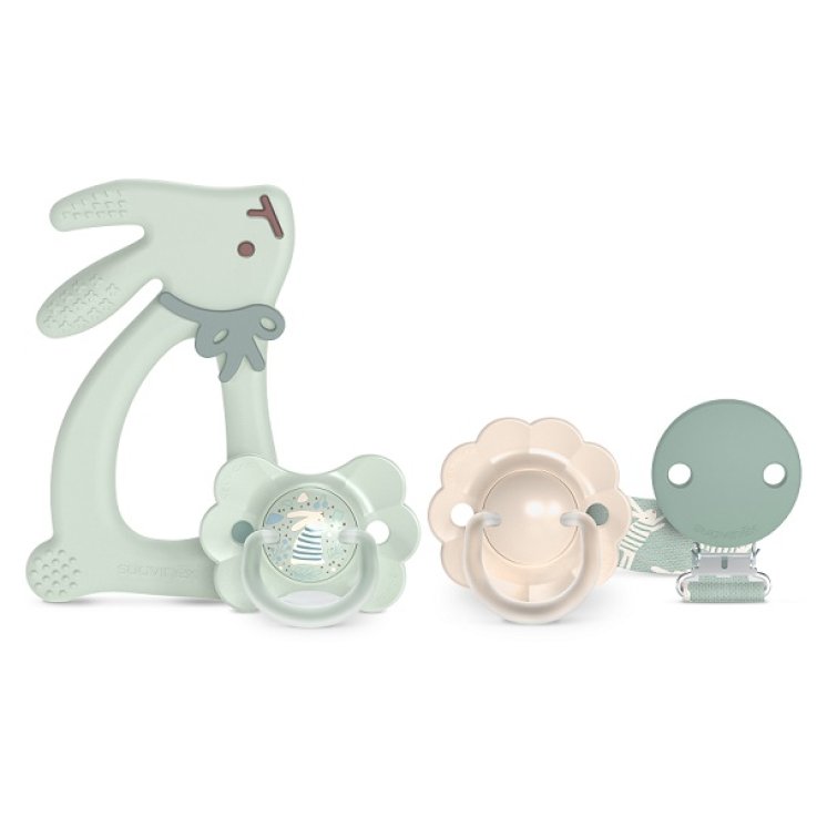 SUAVINEX WONDERLAND SET REGALO VERDE CON ANELLO DENTIZIONE +2 SUCCHIETTI CON TETTARELLA IN SILICONE SX PRO 0+/6 MESI +CLIP COORDINATA