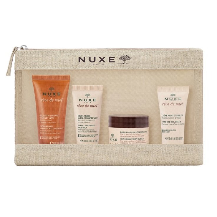NUXE TROUSSE VOYAGE REVE DE MIEL 2026 FACE AND BODY ULTRA RICH CLEANSING GEL 30 ML + ULTRA COMFORTING FACE BALM 15 ML +MELTING HONEY BODY OIL BALM 30 ML + HAND AND NAIL CREAM 15ML NUXE TROUSSE VOYAGE REVE DE MIEL 2026 FACE AND BODY ULTRA RICH CLEANSING GEL 30 ML + ULTRA COMFORTING FACE BALM 15 ML +MELTING HONEY BODY OIL BALM 30 ML + HAND AND NAIL CREAM 15ML