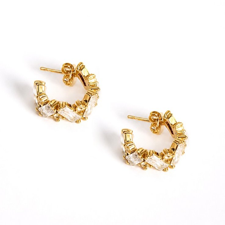 MYLOVLY GIOIELLI GLOW CERCHIO BAGUETTE ACCIAIO ORO 316L ZIRCONE A5