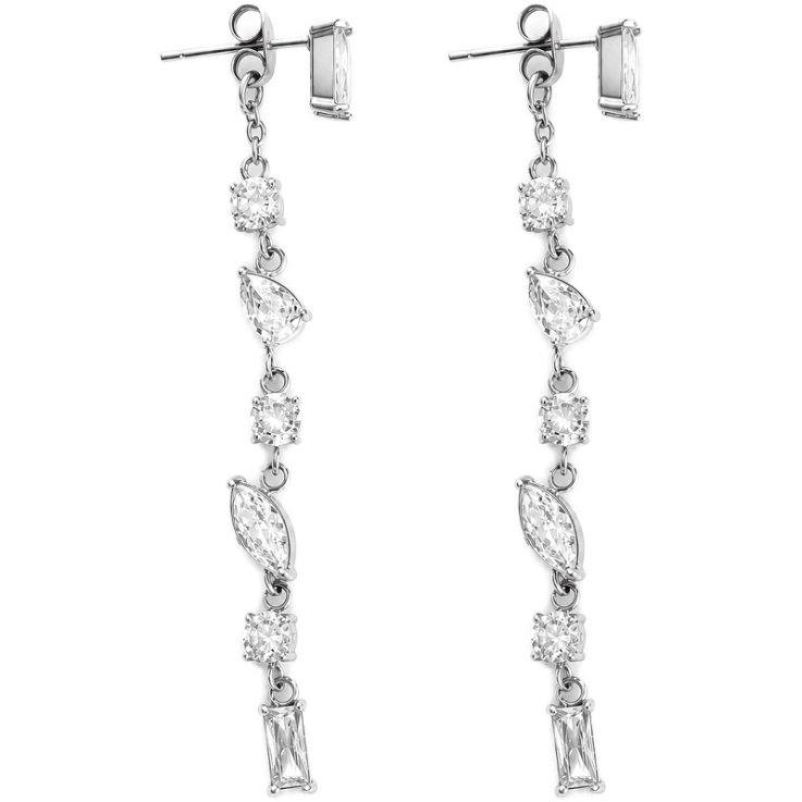 MYLOVLY GIOIELLI GLOW FALSO SALISCENDI BAGUETTE ARGENTO ACCIAIO 316L ZIRCONE A5