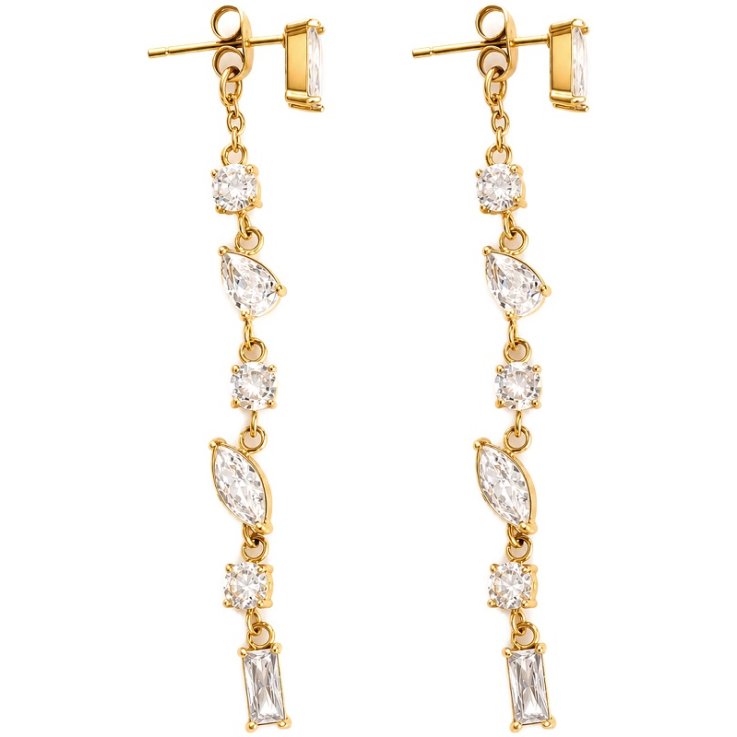 MYLOVLY GIOIELLI GLOW FALSO SALISCENDI BAGUETTE ORO ACCIAIO316L ZIRCONE A5