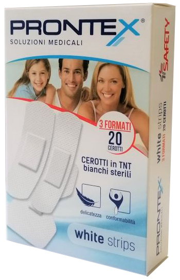 CEROTTO PRONTEX WHITE STRIPS IN TESSUTO NON TESSUTO BIANCO STERILE 3 FORMATI 20 PEZZI - Farmapanda Srl