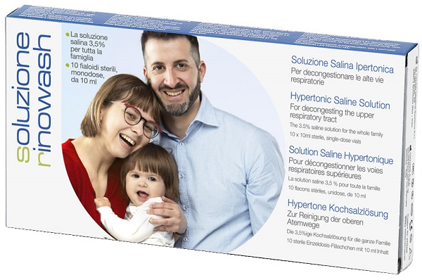 RINOWASH SOLUZIONE SALINA IPERTONICA PER PULIZIA NASO 10 FIALE RICHIUDIBILI X 10 ML - Farmapanda Srl