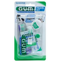 GUM TRAVEL KIT VIAGGIO 1 SPAZZOLINO PIEGHEVOLE GUM TRAVEL + 1 DENTIFRICIO VIAGGIO 12 ML + 1 ROCCHETTO FILO INTERDENTALE 10MT + 2 SCOVOLINI GOMMA GUM SOFT PICKS - Farmapanda Srl
