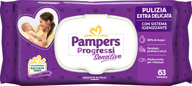 PAMPERS PROGRESSI SALVIETTE SENSITIVE ALOE RICARICA 63 PEZZI - Farmapanda Srl
