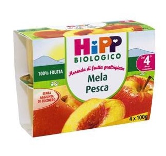 HIPP BIO FRUTTA GRATTUGGIATA MELA PESCA 4X100 G - Farmapanda Srl
