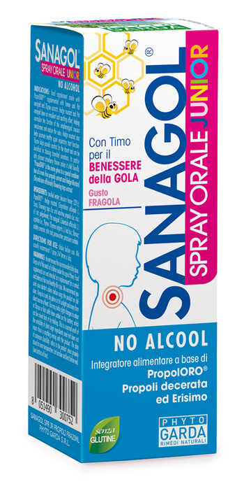 SANAGOL SPRAY JUNIOR PROPOLI FRAGOLA 20 ML - Farmapanda Srl