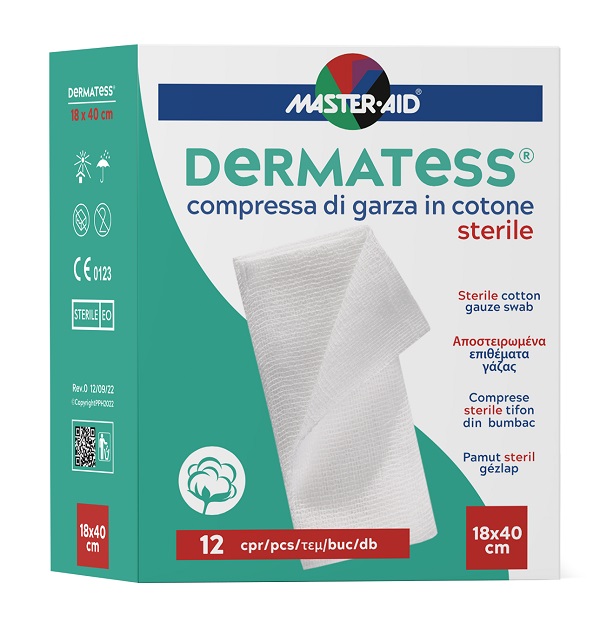 GARZA COMPRESSA MASTER-AID DERMATESS COTONE 18X40CM 12 PEZZI - Farmapanda Srl