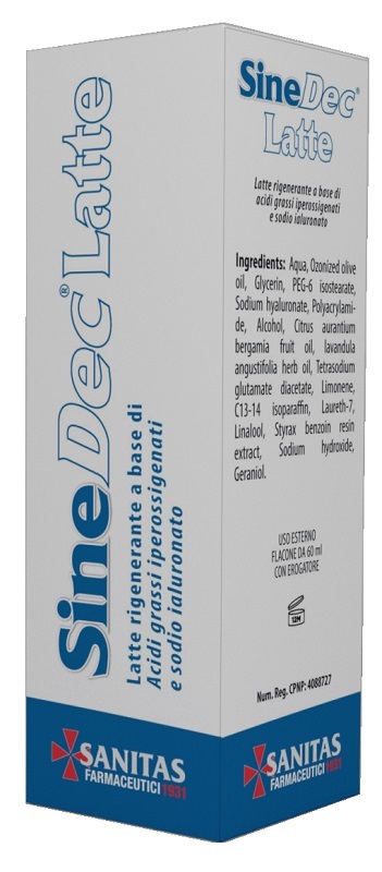 EMULSIONE PROFUMATA CONTENENTE OLIO OSSIGENATO PER PREVENZIONE E MEDICAZIONE DELLE ULCERE DA DECUBITO DI GRADO I SU PELLE INTEGRA SINEDEC LATTE 60ML - Farmapanda Srl