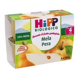 HIPP BIO FRUTTA GRATTUGGIATA MELA PERA 4X100 G - Farmapanda Srl