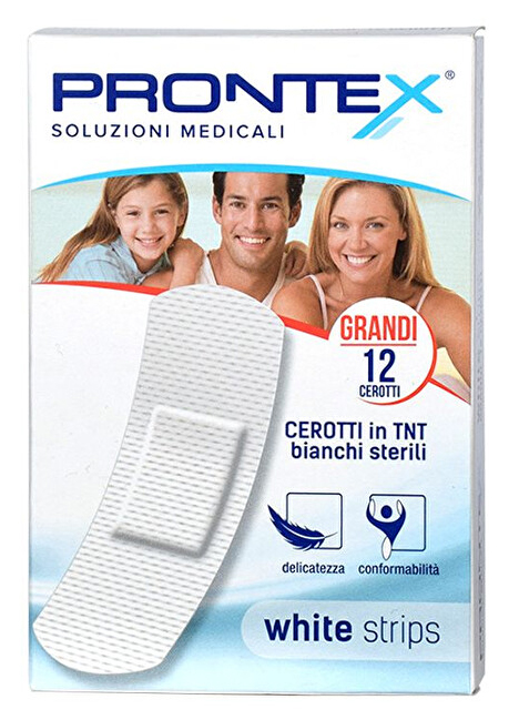 CEROTTO PRONTEX WHITE STRIPS IN TESSUTO NON TESSUTO BIANCO STERILE SCATOLA 12 CEROTTI GRANDI - Farmapanda Srl