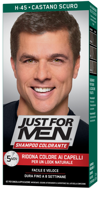 JUST FOR MEN SHAMPOO COLORANTE H45 CASTANO SCURO ATTIVATORE CHIARO 38,5 ML + BASE COLORE 27,5 ML - Farmapanda Srl