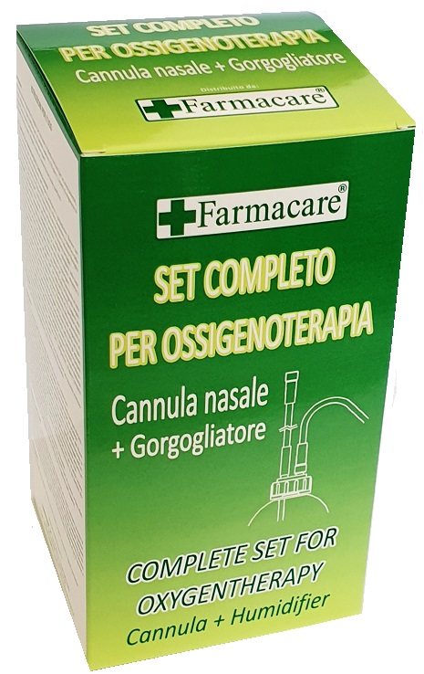 SET PER OSSIGENOTERAPIA CON SOSTEGNO A OCCHIALE MUNITO DI TUBO DI COLLEGAMENTO FLESSIBILE ANTIOTTURAMENTO ED UN GORGOGLIATORE PER UMIDUFUCAZIONE - Farmapanda Srl