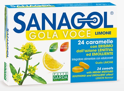 SANAGOL GOLA VOCE SENZA ZUCCHERO LIMONE 24 CARAMELLE - Farmapanda Srl