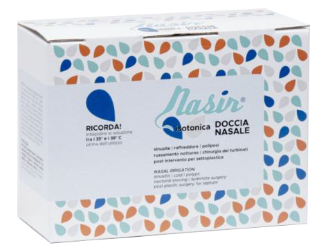 NASIR LAVAGGIO NASALE SOLUZIONE FISIOLOGICA ISOTONICA STERILE SCATOLA CON 4 SACCHE 500ML 4 BLISTER 1 VENTOSA - Farmapanda Srl