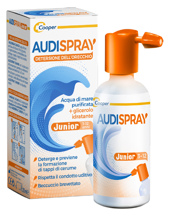 AUDISPRAY JUNIOR 3-12 ANNI SOLUZIONE DI ACQUA DI MARE IPERTONICA SPRAY SENZA GAS IGIENE ORECCHIO 25ML - Farmapanda Srl