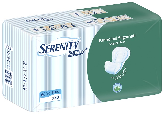 PANNOLONE PER INCONTINENZA SAGOMATO SERENITY SOFTDRY+ ALOE PLUS 30 PEZZI - Farmapanda Srl