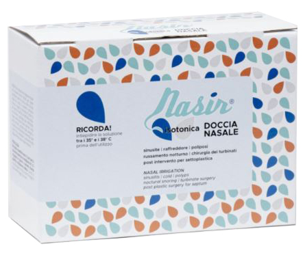 NASIR DOCCIA NASALE CON SOLUZIONE FISIOLOGICA ISOTONICA 10 SACCHE 250 ML + 1 BLISTER - Farmapanda Srl