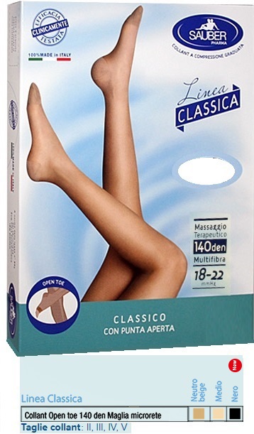 SAUBER COLLANT OPEN TOE MAGLIA MICRORETE 140 DEN COLORE NEUTRO BEIGE 4 LINEA CLASSICA - Farmapanda Srl