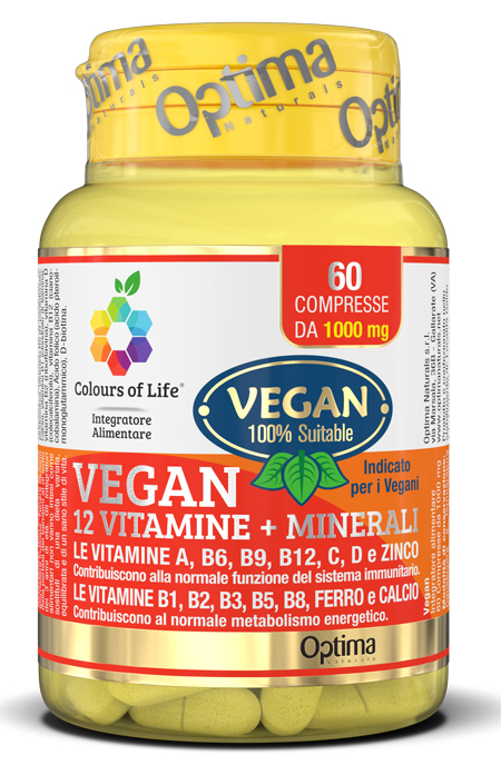 COLOURS OF LIFE VEGAN 12 VITAMINE + 3 MINERALI 60 COMPRESSE - Farmapanda Srl