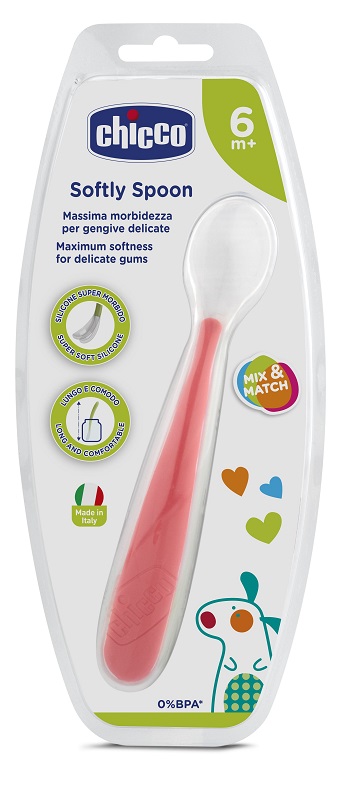 CHICCO CUCCHIAIO MORBIDO SILICONE 6M+ ROSSO UP - Farmapanda Srl