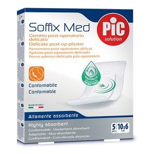 CEROTTO PIC SOFFIX MED IN TNT CON TAMPONE CENTRALE ASSORBENTE STERILE MONOUSO 10X6 CM ANTIBATTERICO 5 PEZZI - Farmapanda Srl