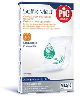 CEROTTO PIC SOFFIX MED IN TNT CON TAMPONE CENTRALE ASSORBENTE STERILE MONOUSO 10X12 CM ANTIBATTERICO 5 PEZZI - Farmapanda Srl