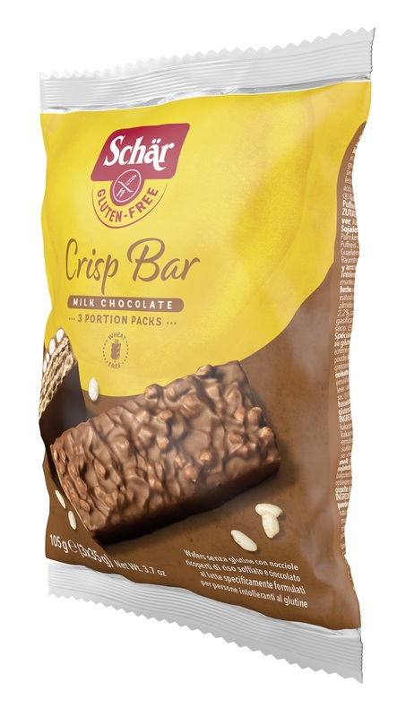 SCHAR CRISP BAR WAFERS CON NOCCIOLE RICOPERTI DI RISO SOFFIATO E CIOCCOLATO AL LATTE 3 PORZIONI DA 35 G - Farmapanda Srl