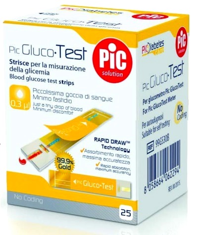 STRISCE MISURAZIONE GLICEMIA PIC GLUCOTEST 25 PEZZI - Farmapanda Srl