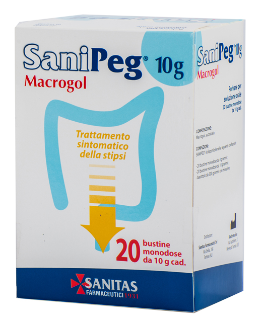 SANIPEG MACROGOL POLVERE PER SOLUZIONE ORALE 20 BUSTE DA 10 G - Farmapanda Srl
