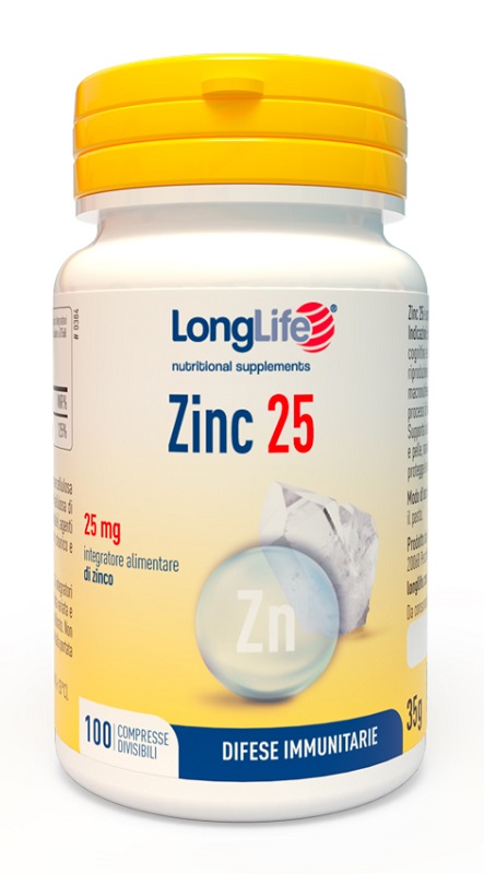 LONGLIFE ZINC 25 MG 100 COMPRESSE DIVISIBILI - Farmapanda Srl