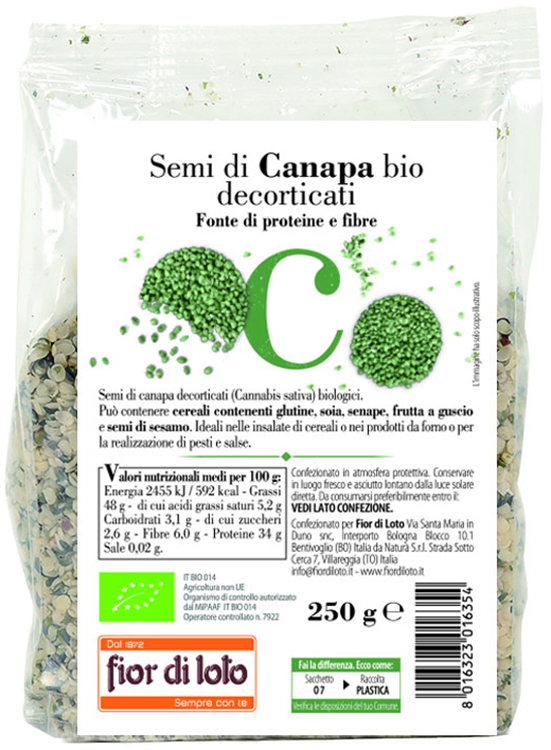 SEMI CANAPA DECORTICATA BIO 250 G - Farmapanda Srl