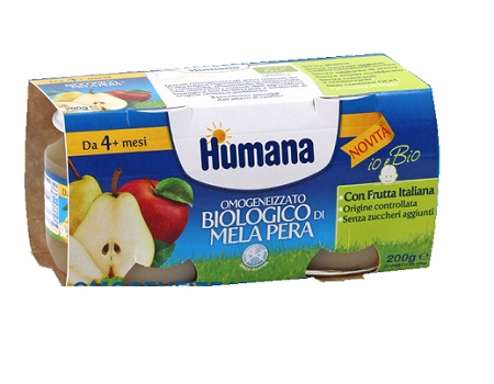 HUMANA OMOGENEIZZATO MELA/PERA BIO 2 VASETTI 100 G - Farmapanda Srl
