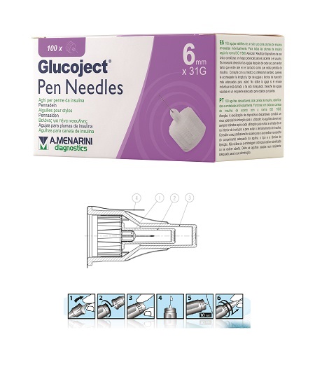 AGO PER PENNA DA INSULINA GLUCOJECT LUNGHEZZA 6 MM GAUGE 31 100 PEZZI - Farmapanda Srl