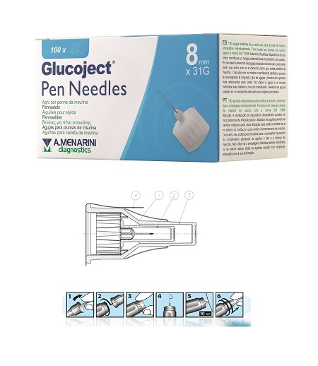 AGO PER PENNA DA INSULINA GLUCOJECT LUNGHEZZA 8 MM GAUGE 31 100 PEZZI - Farmapanda Srl