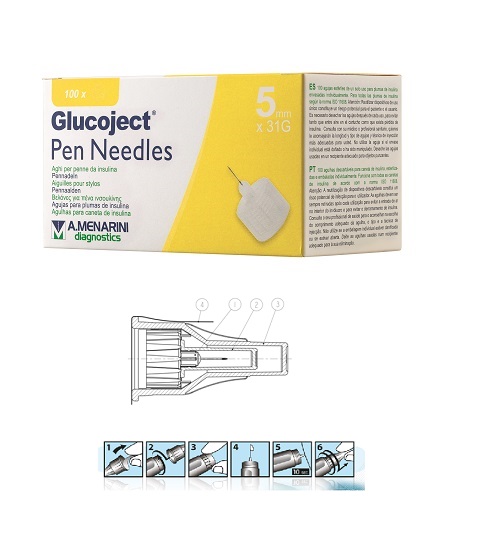 AGO PER PENNA DA INSULINA GLUCOJECT LUNGHEZZA 5 MM GAUGE 31 100 PEZZI - Farmapanda Srl