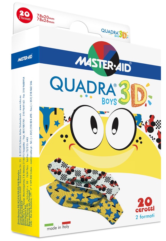 CEROTTO MASTER-AID QUADRA 3D BOYS 20 PEZZI ASSORTITI - Farmapanda Srl