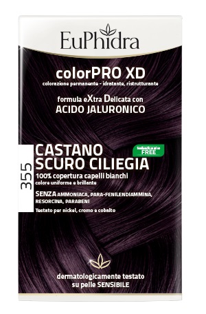 EUPHIDRA COLORPRO XD 355 CASTANO SCURO CILIEGIA GEL COLORANTE CAPELLI IN FLACONE + ATTIVANTE + BALSAMO + GUANTI - Farmapanda Srl