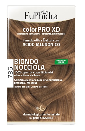 EUPHIDRA COLORPRO XD 735 BIONDO NOCCIOLA GEL COLORANTE CAPELLI IN FLACONE + ATTIVANTE + BALSAMO + GUANTI - Farmapanda Srl