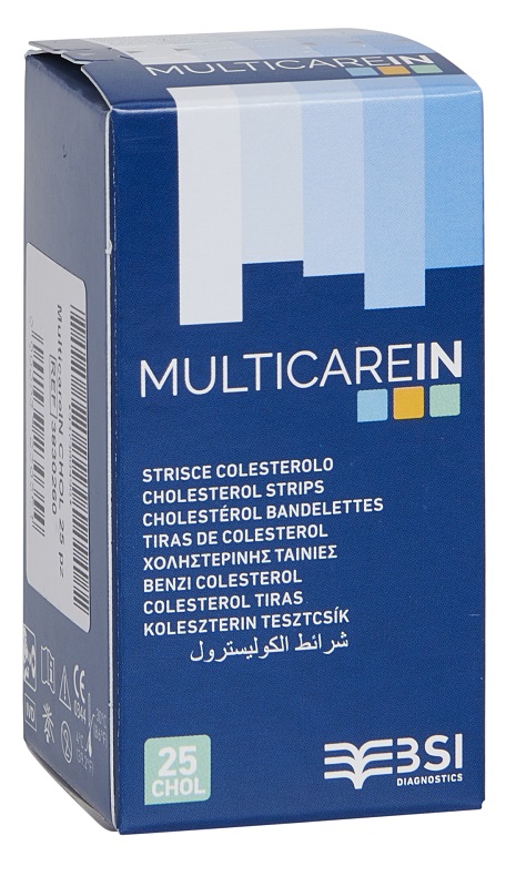 TEST COLESTEROLEMIA MULTICARE IN COLESTEROLO IN STRISCE CON ASPIRAZIONE CAPILLARE 25 PEZZI - Farmapanda Srl