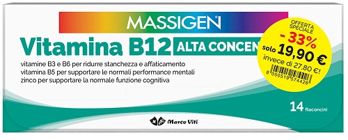 MASSIGEN VITAMINA B12 ALTA CONCENTRAZIONE 14+14 FLACONCINI DA 8 ML - Farmapanda Srl